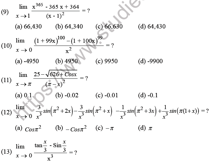 JEE Mathematics Limits Continuity And Differentiability MCQs Set B ...